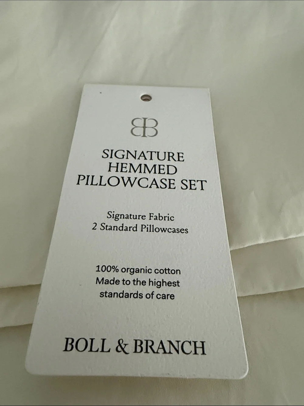 Boll & Branch NWT Signature Cotton Hemmed Pillowcase Set (2)Creme $59 MSRP